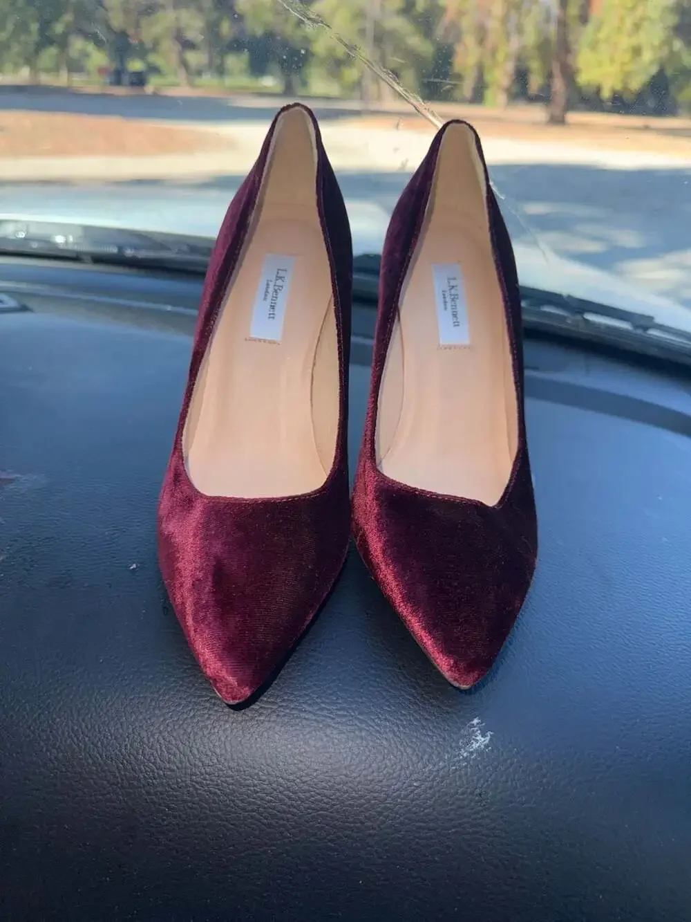 L.K. Bennett Fern Burgundy Velvet Pointed-Toe Stiletto Pumps